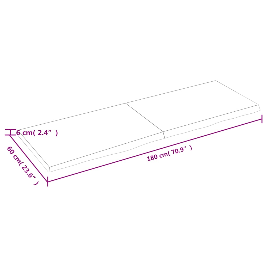 bordplade 180x60x(2-6) cm behandlet massivt egetræ mørkebrun