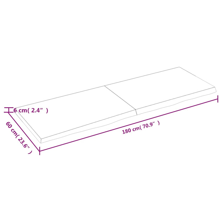 bordplade 180x60x(2-6) cm behandlet massivt egetræ mørkebrun