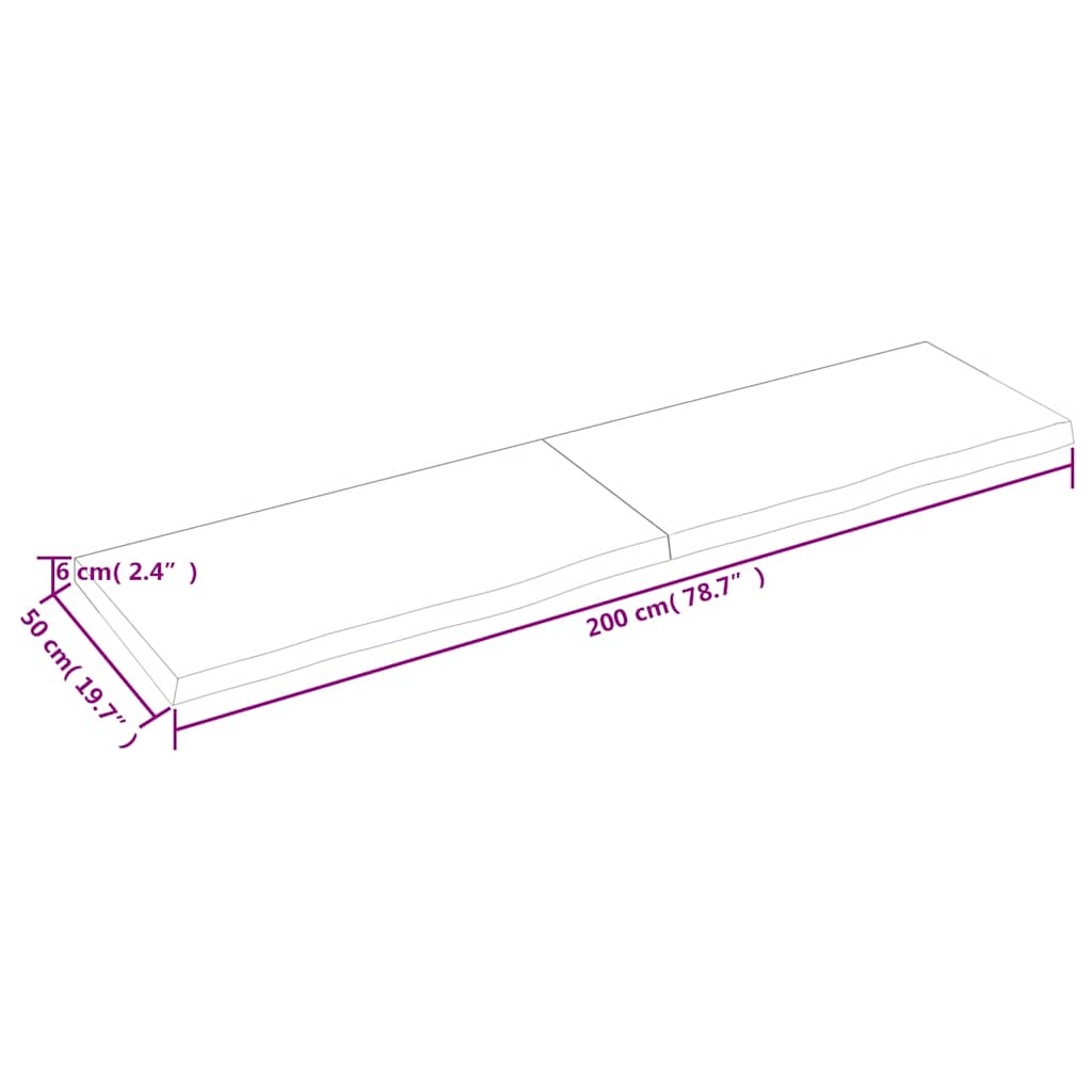 bordplade 200x50x(2-6) cm behandlet massivt egetræ mørkebrun