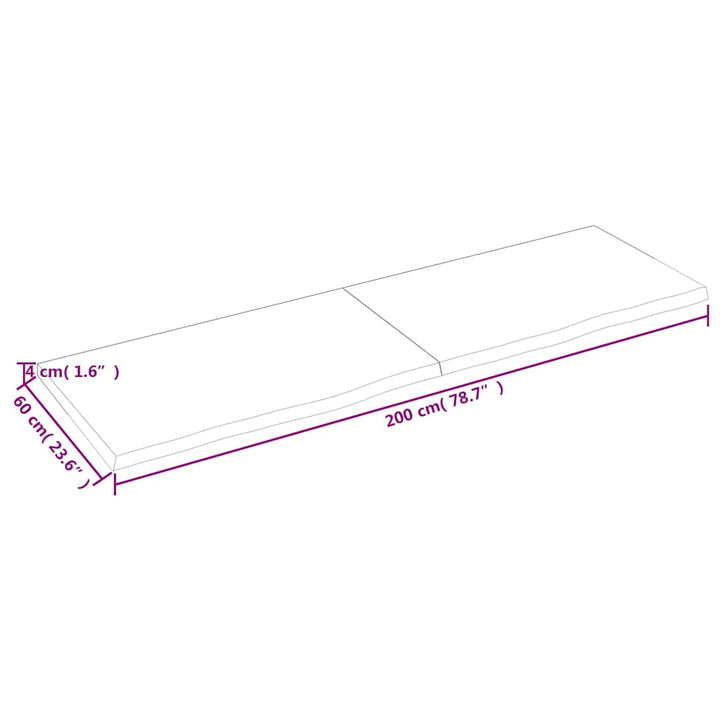 bordplade 200x60x(2-4) cm behandlet massivt egetræ mørkebrun