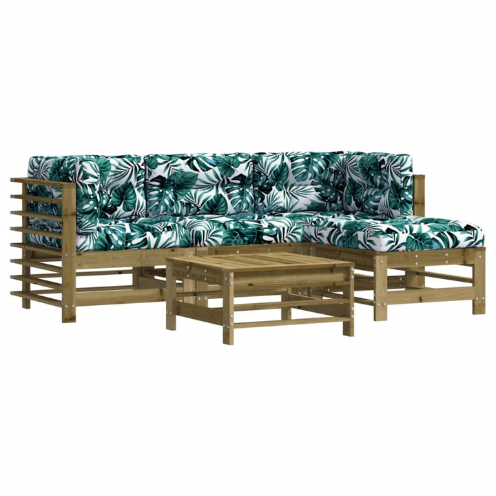 loungesæt til haven 5 dele med hynder imprægneret fyrretræ