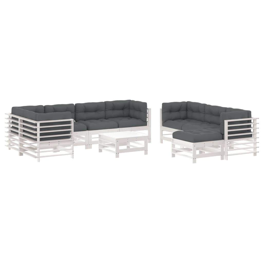 loungesæt til haven 10 dele med hynder massivt træ hvid