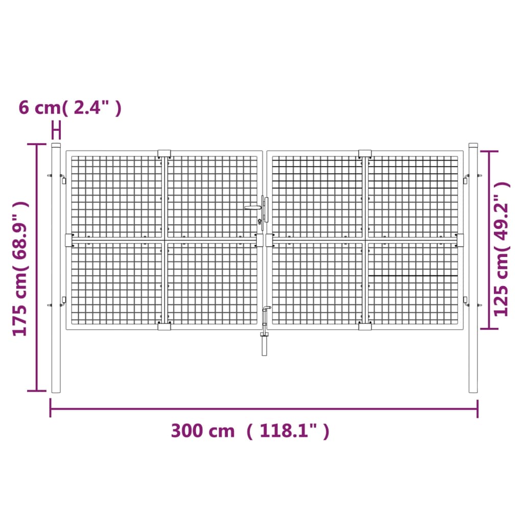 gitterlåge til havehegn 300x175 cm galvaniseret stål mørkegrå