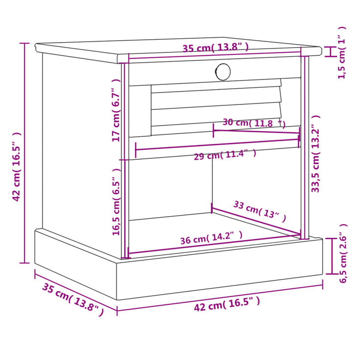sengebord VIGO 42x35x42 cm massivt fyrretræ hvid