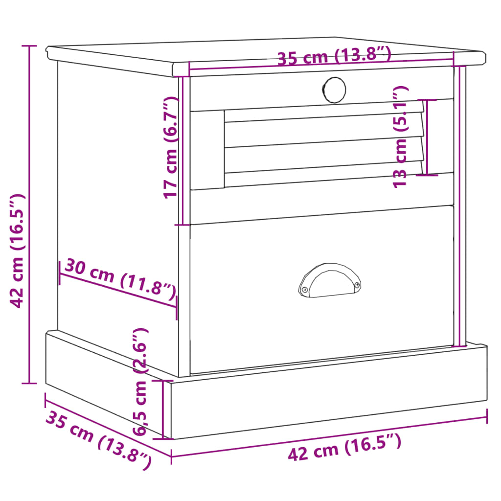 sengebord VIGO 42x35x42 cm massivt fyrretræ hvid