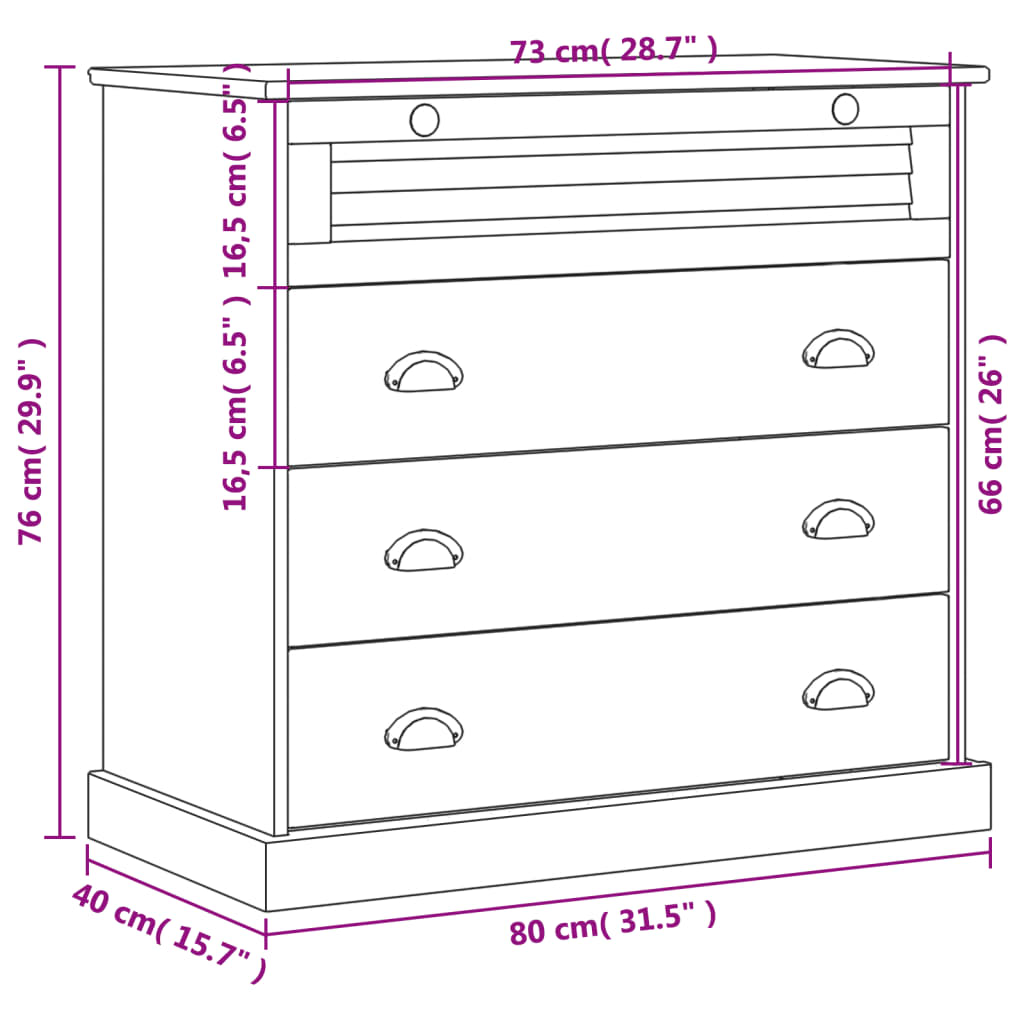 kommode VIGO 80x40x76 cm massivt fyrretræ grå