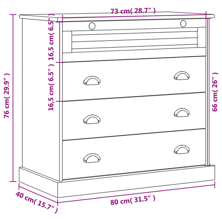 kommode VIGO 80x40x76 cm massivt fyrretræ grå