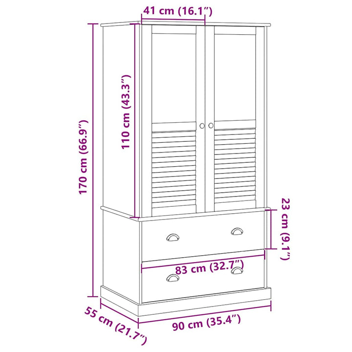 klædeskab VIGO 90x55x170 cm massivt fyrretræ grå