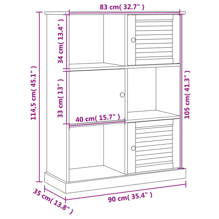 bogreol VIGO 90x35x114,5 cm massivt fyrretræ