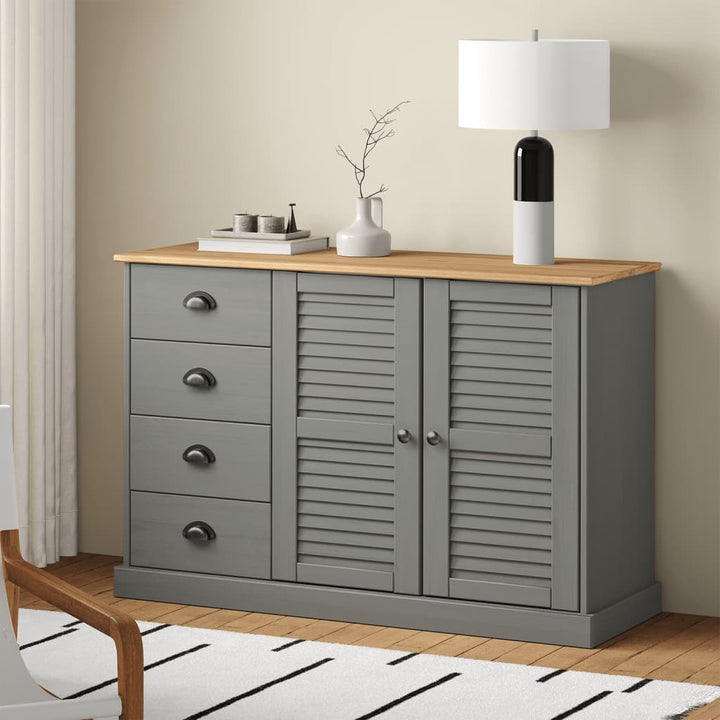 skænk med skuffer VIGO 113x40x75 cm massivt fyrretræ grå