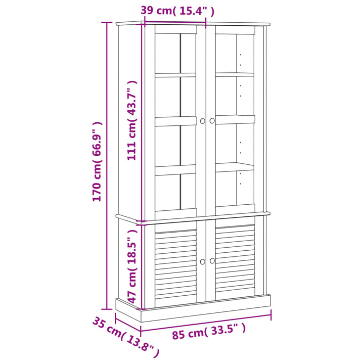 glasskab VIGO 85x35x170 cm massivt fyrretræ hvid