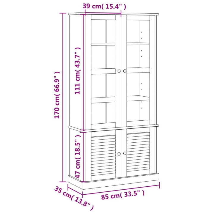 glasskab VIGO 85x35x170 cm massivt fyrretræ grå