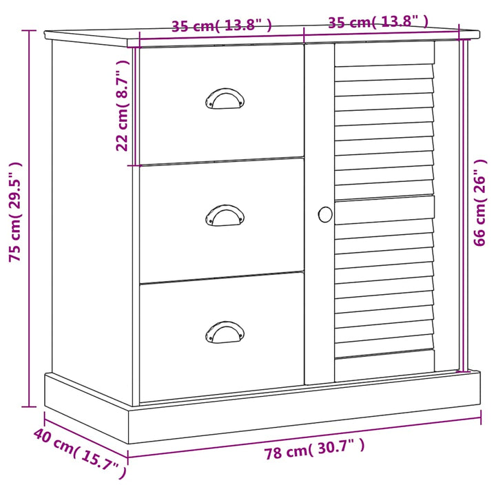 skænk med skuffer VIGO 78x40x75 cm massivt fyrretræ hvid
