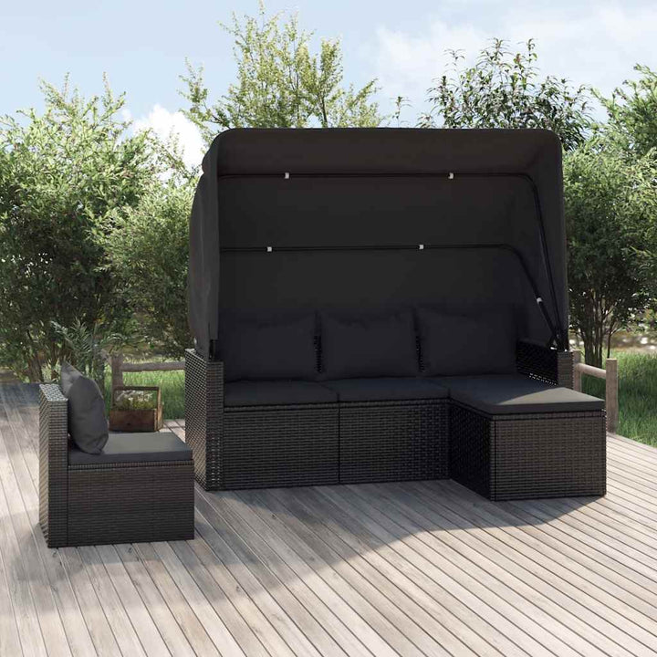 sofasæt til haven 4 dele med hynder polyrattan sort