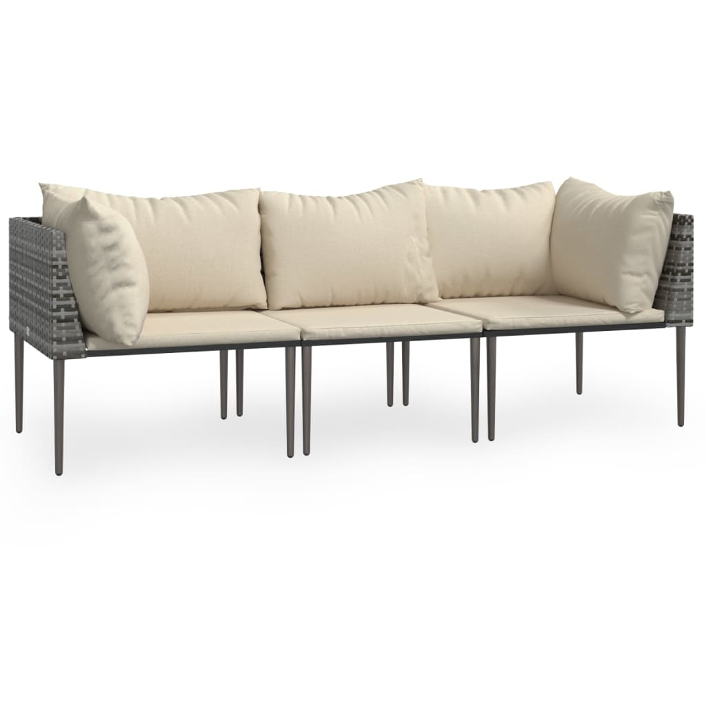 loungesæt til haven 3 dele med hynder polyrattan grå