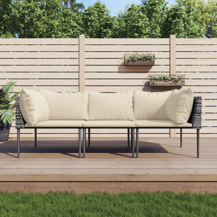 loungesæt til haven 3 dele med hynder polyrattan grå
