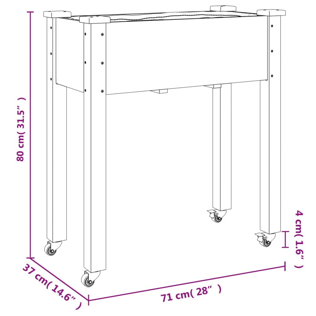plantekasse med foring 71x37x80 cm massivt fyrretræ