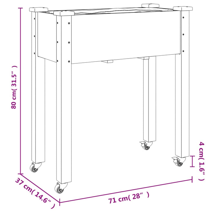 plantekasse med foring 71x37x80 cm massivt fyrretræ brun