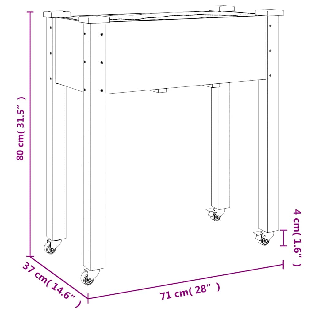 plantekasse med foring 71x37x80 cm massivt fyrretræ grå