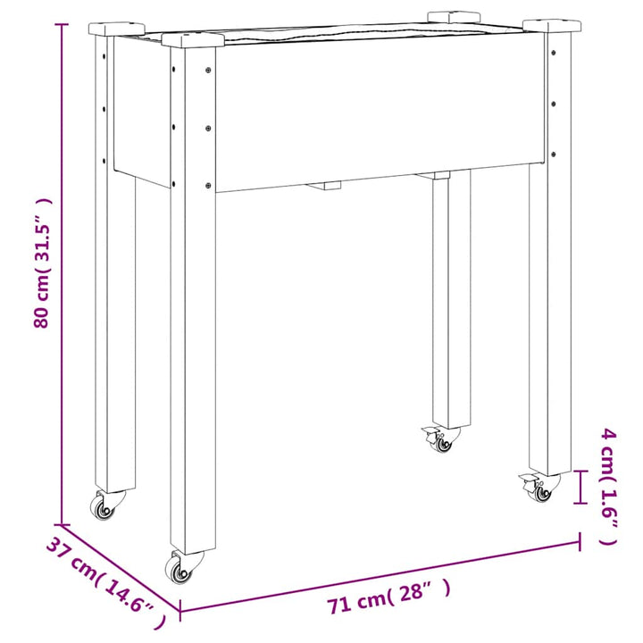 plantekasse med foring 71x37x80 cm massivt fyrretræ grå