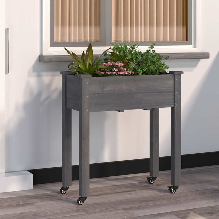 plantekasse med foring 71x37x80 cm massivt fyrretræ grå