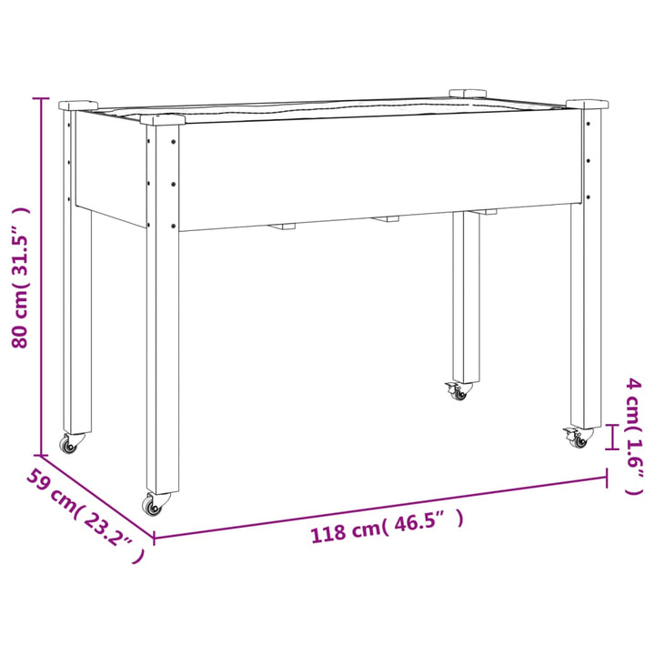 plantekasse med foring 118x59x80 cm massivt fyrretræ brun