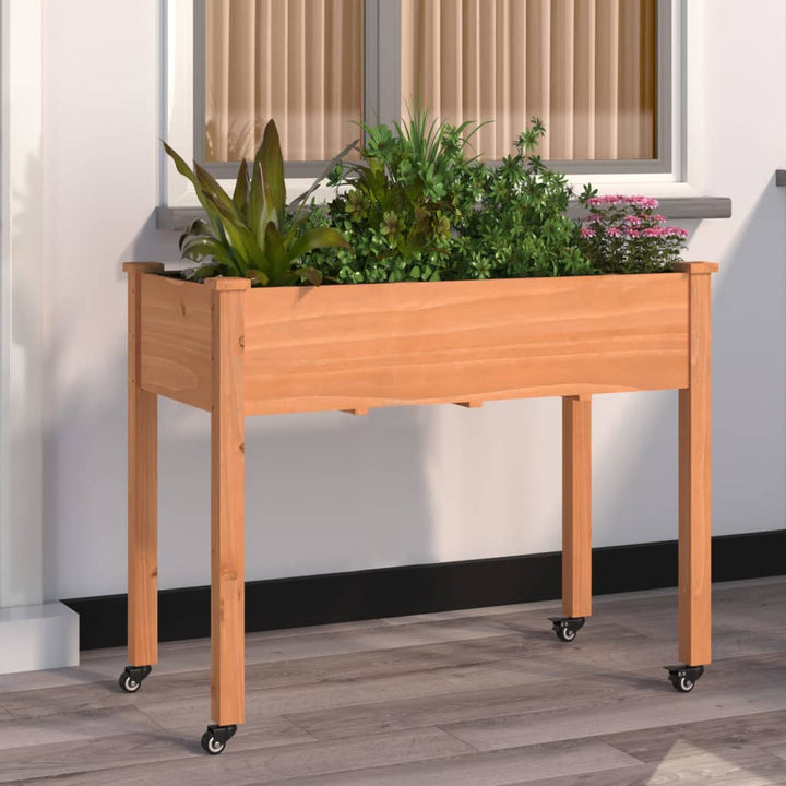 plantekasse med foring 118x59x80 cm massivt fyrretræ brun