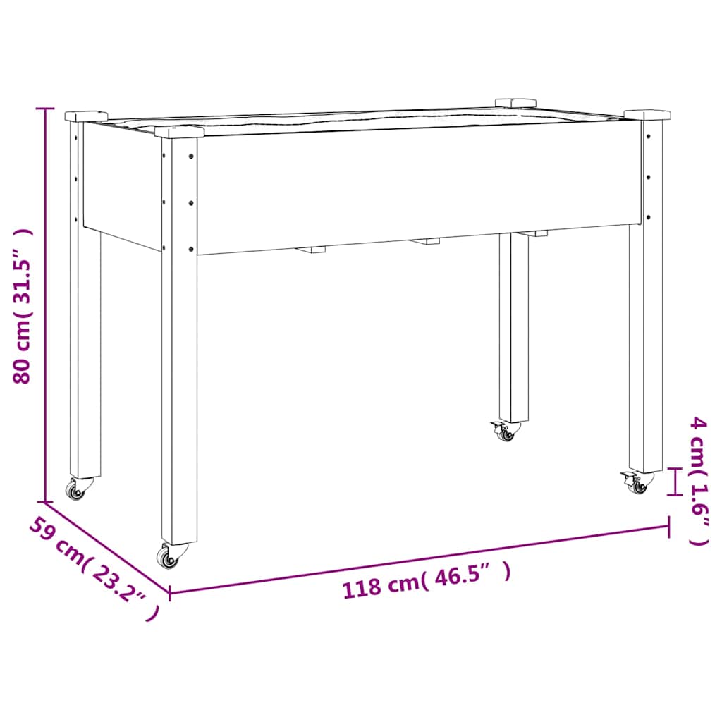 plantekasse med foring 118x59x80 cm massivt fyrretræ grå