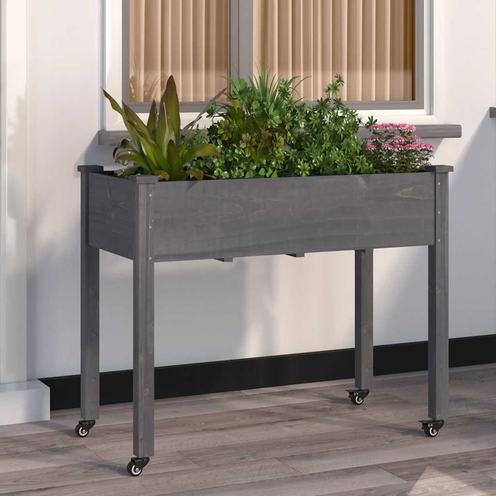 plantekasse med foring 118x59x80 cm massivt fyrretræ grå