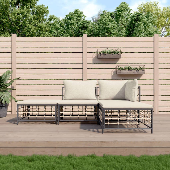 loungesæt til haven 4 dele med hynder polyrattan antracitgrå