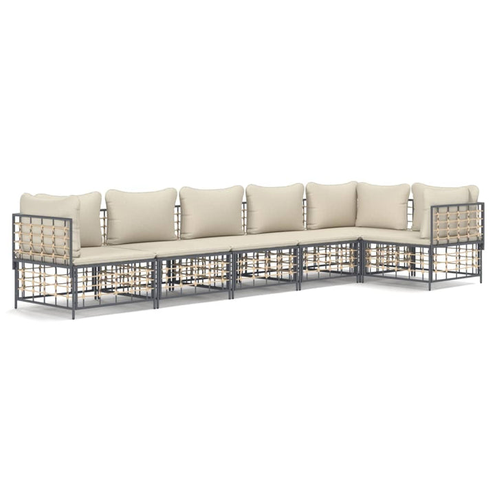 loungesæt til haven 6 dele med hynder polyrattan antracitgrå