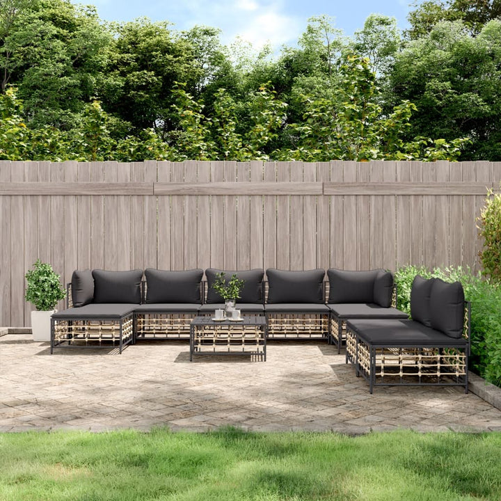 loungesæt til haven 10 dele med hynder polyrattan antracitgrå