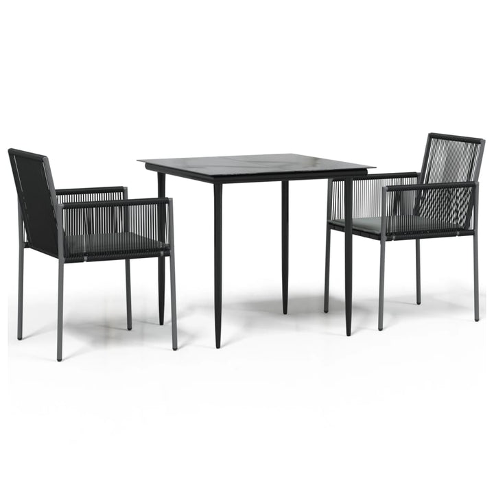 spisebordssæt til haven 3 dele m. hynder polyrattan + stål sort