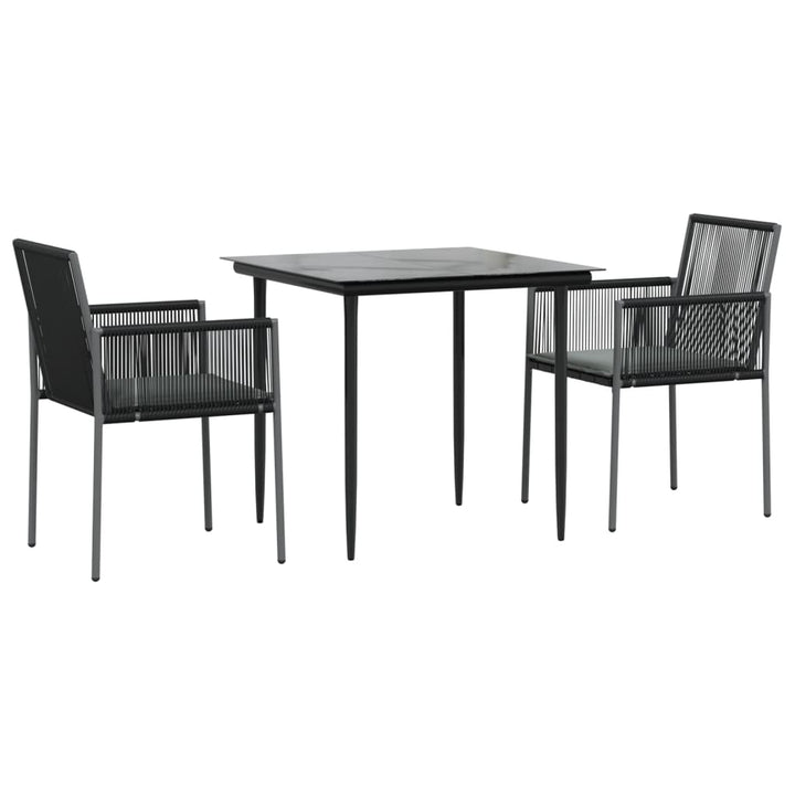 spisebordssæt til haven 3 dele m. hynder polyrattan + stål sort
