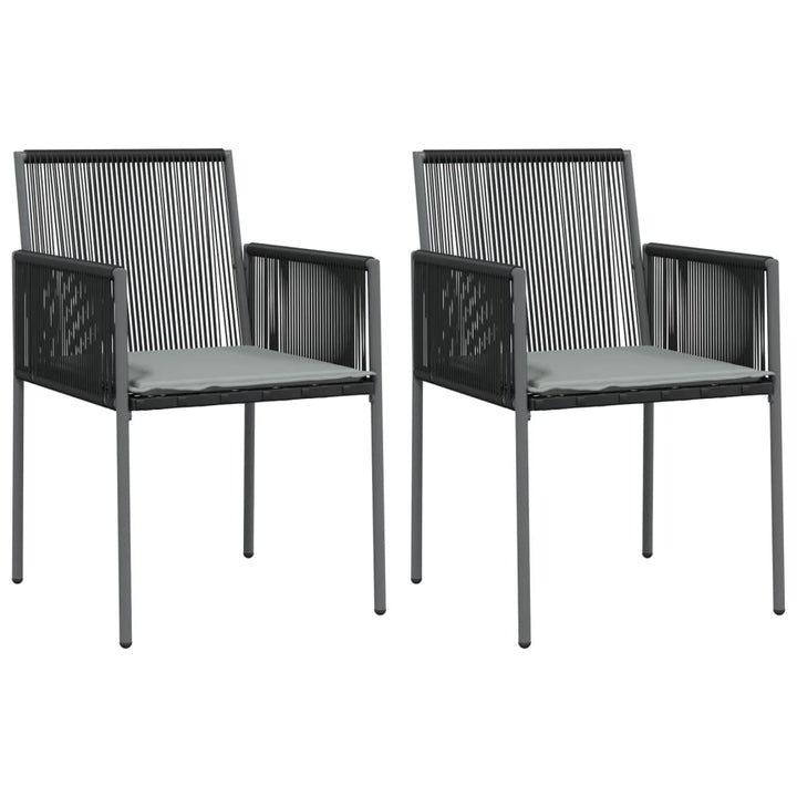 spisebordssæt til haven 3 dele m. hynder polyrattan + stål sort