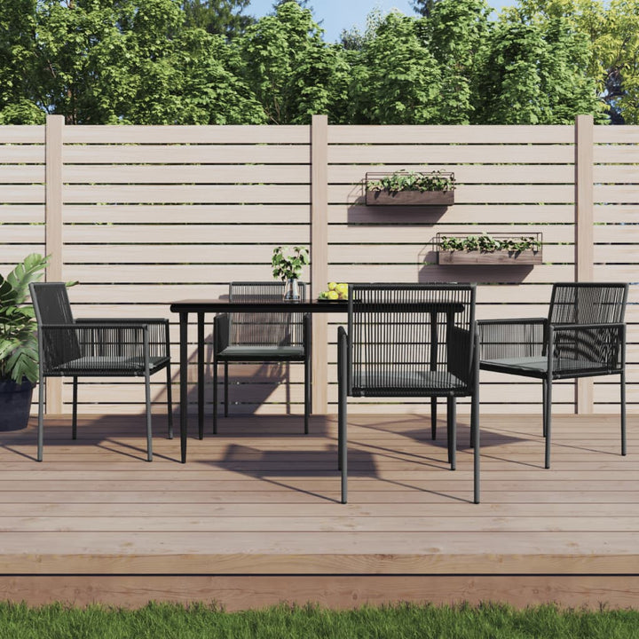 spisebordssæt til haven 5 dele m. hynder polyrattan + stål sort