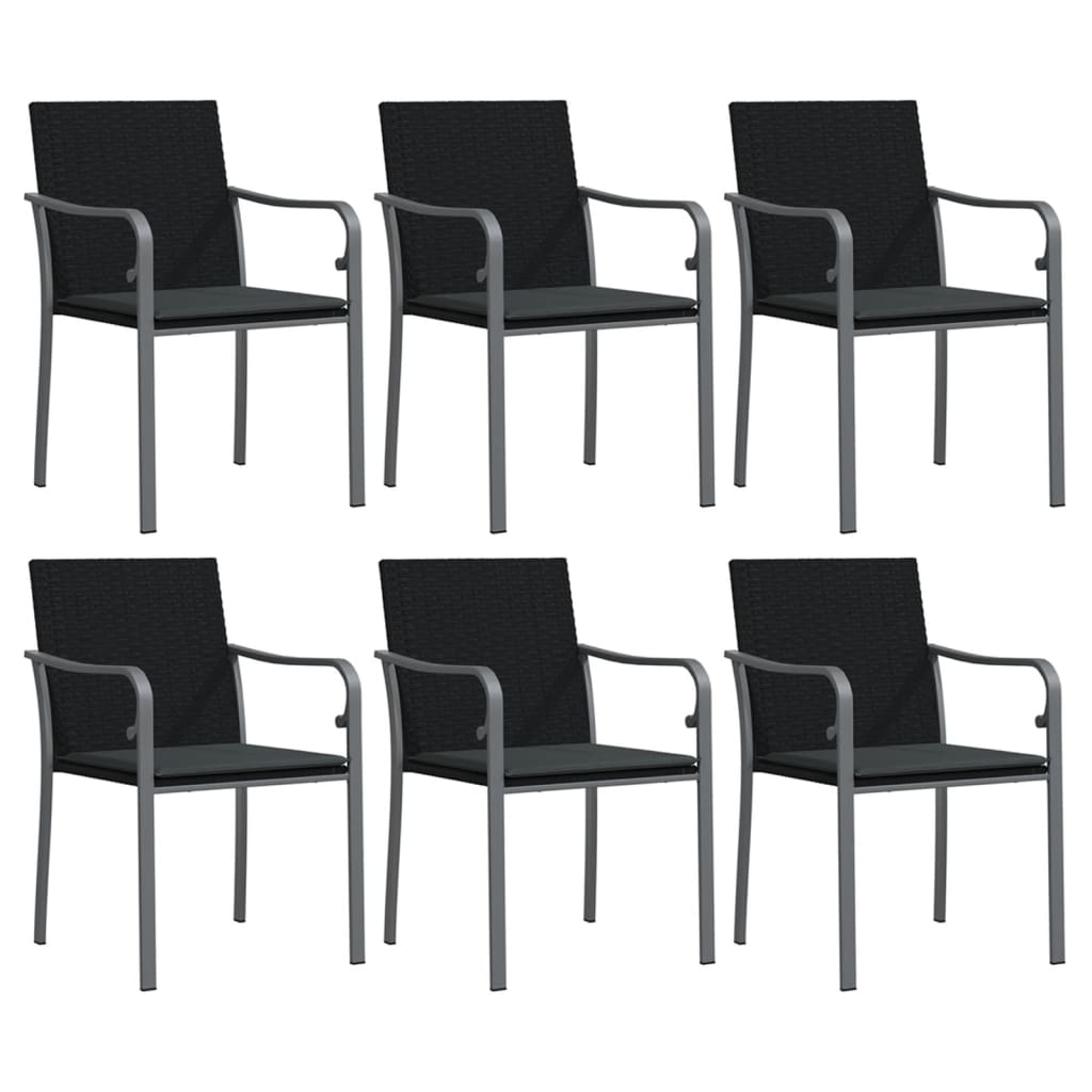 havestole med hynder 6 stk. 56x59x84 cm polyrattan sort