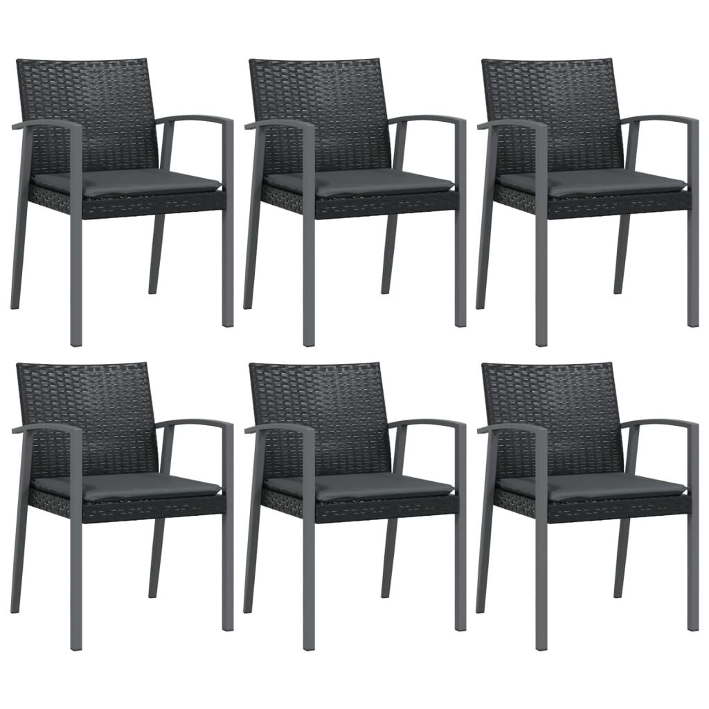 havestole med hynder 6 stk. 56,5x57x83 cm polyrattan sort