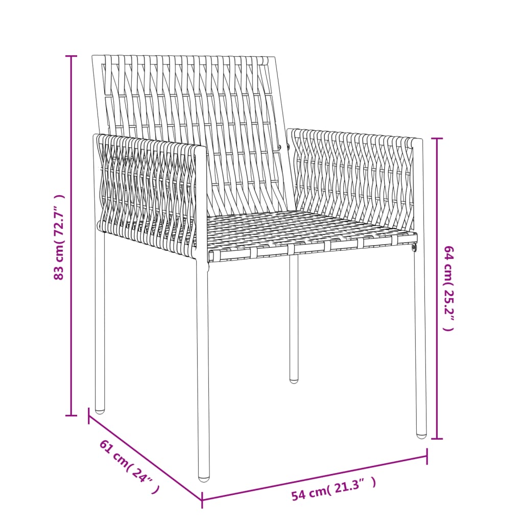 havestole med hynder 4 stk. 54x61x83 cm polyrattan brun
