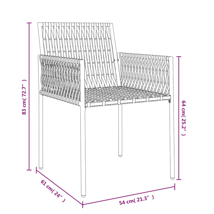 havestole med hynder 4 stk. 54x61x83 cm polyrattan brun
