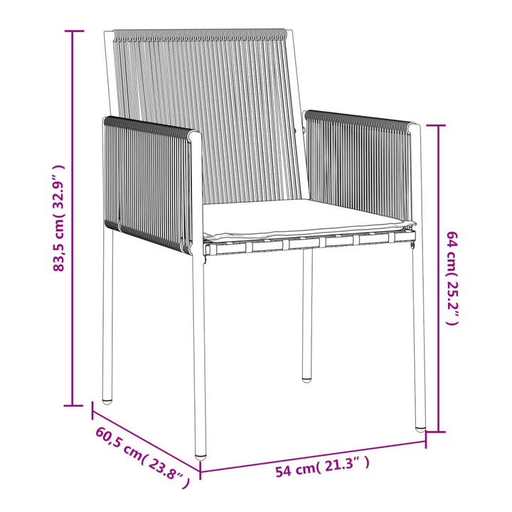 havestole med hynder 6 stk. 54x60,5x83,5 cm polyrattan sort