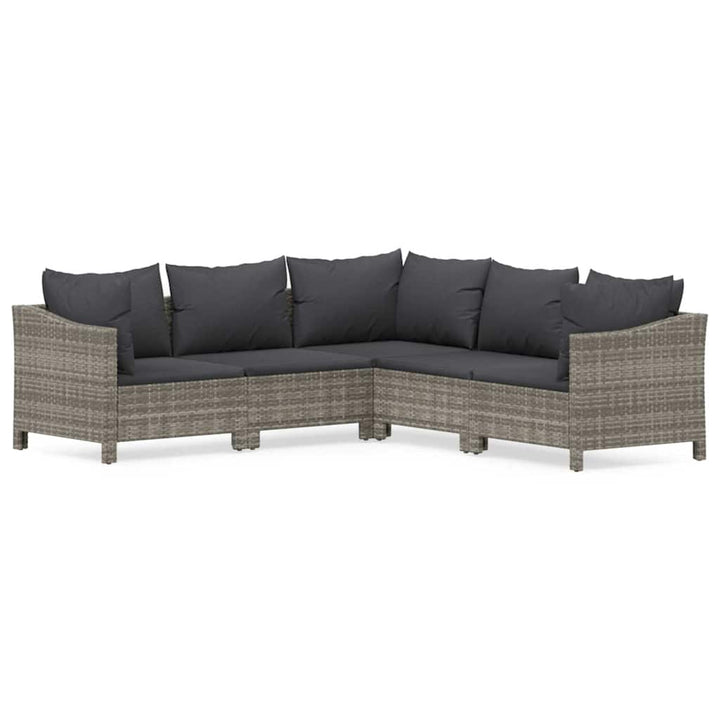 loungesæt til haven 5 dele med hynder polyrattan grå