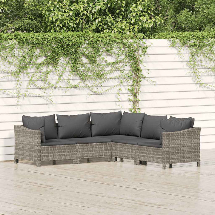 loungesæt til haven 5 dele med hynder polyrattan grå