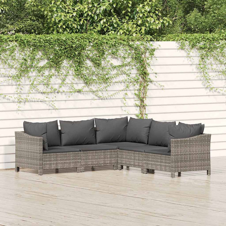 loungesæt til haven 5 dele med hynder polyrattan grå