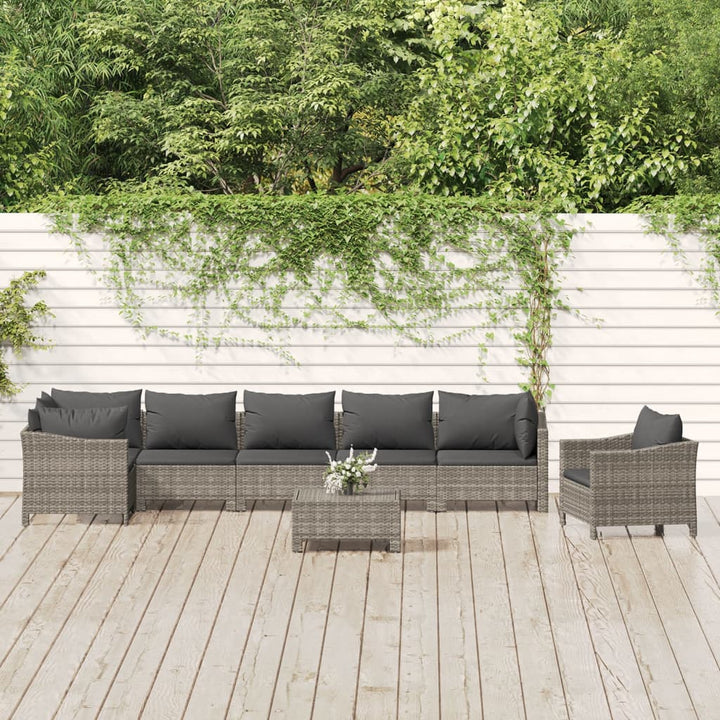 loungesæt til haven 8 dele med hynder polyrattan grå
