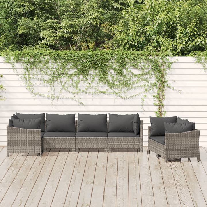 loungesæt til haven 7 dele med hynder polyrattan grå
