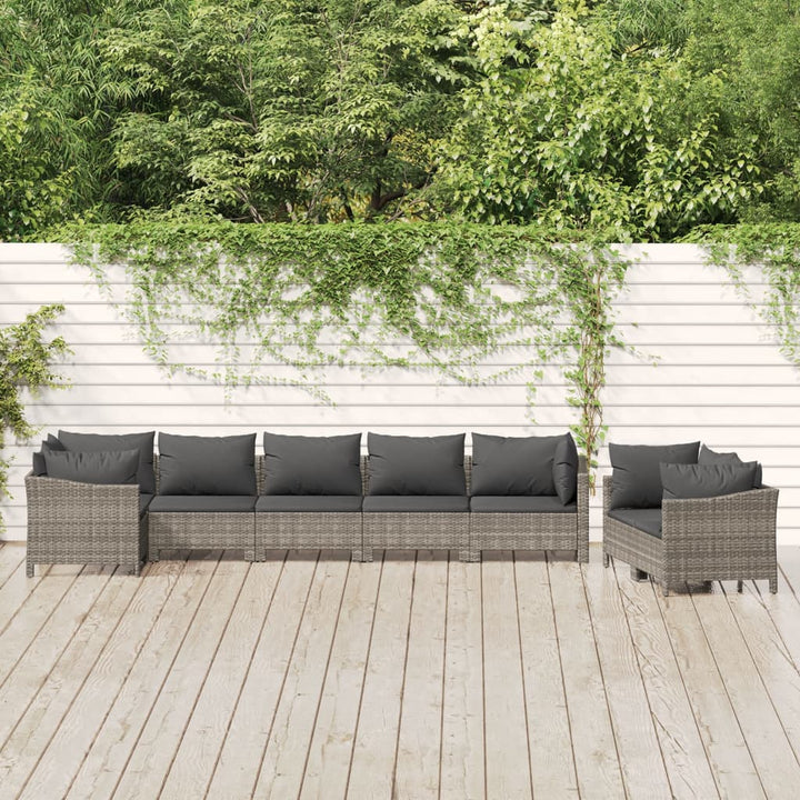 loungesæt til haven 8 dele med hynder polyrattan grå