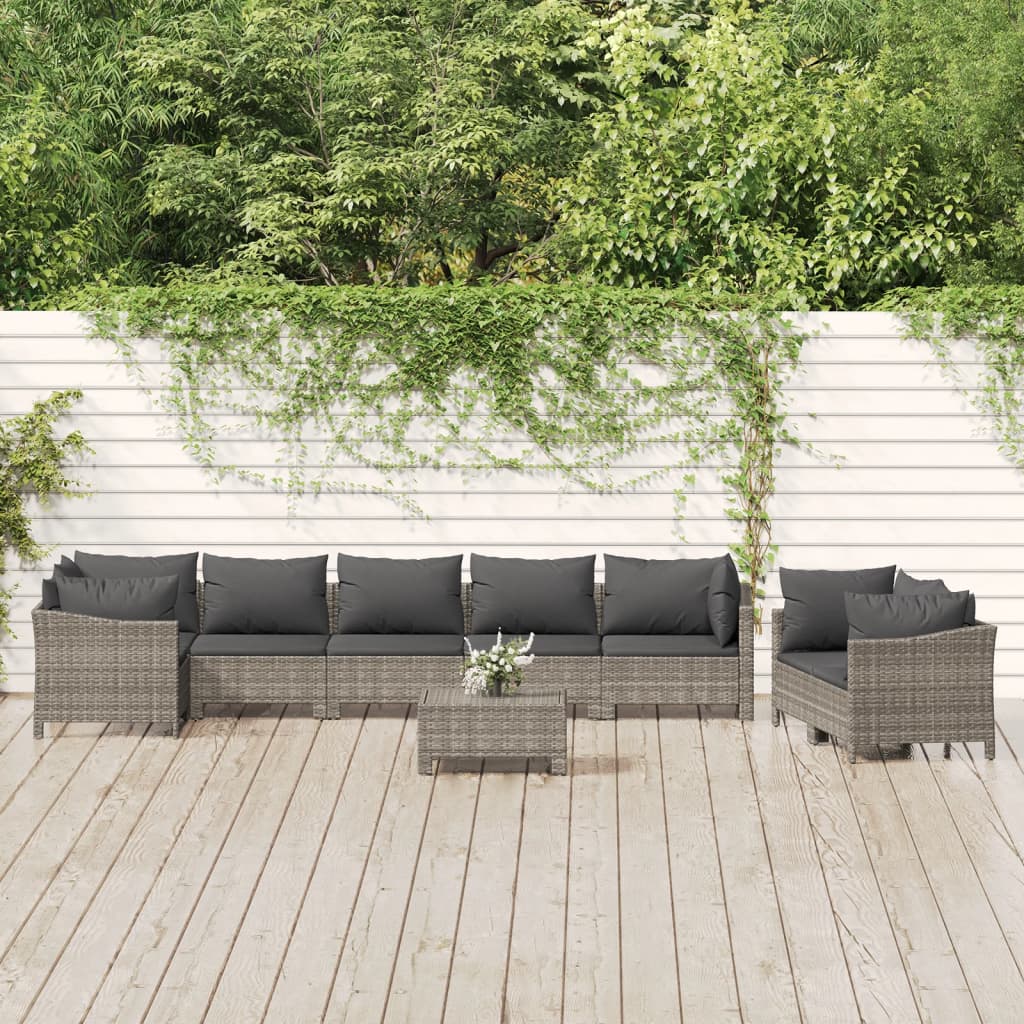loungesæt til haven 9 dele med hynder polyrattan grå
