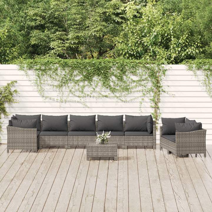 loungesæt til haven 9 dele med hynder polyrattan grå