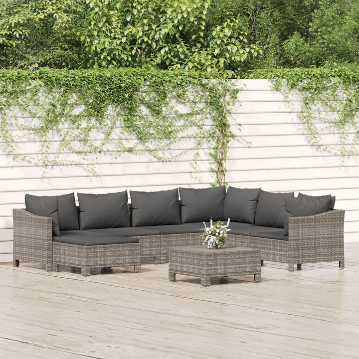 loungesæt til haven 8 dele med hynder polyrattan grå